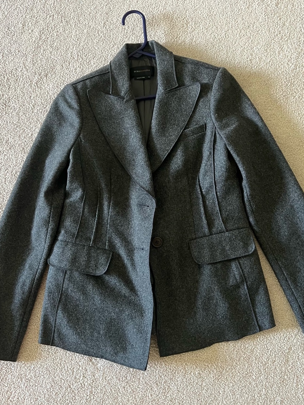 BCBGMaxAzria Charcoal Gray Structured Women's Wool Coat, Couture Details, S